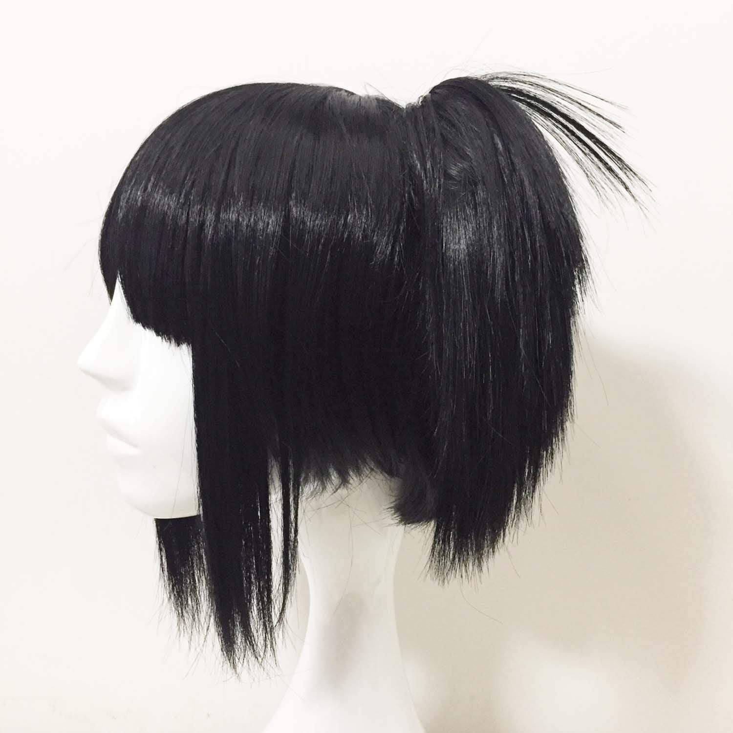 Women Black Short Straight Detachable Ponytails Blunt Bangs