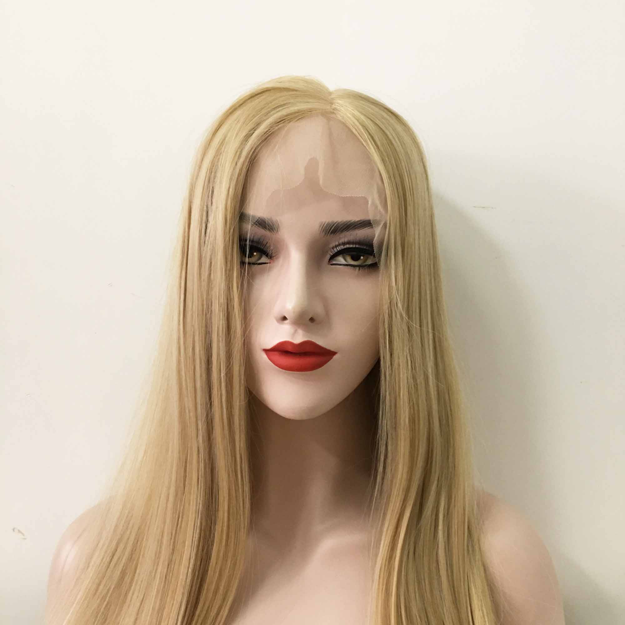 Women Blonde Lace Front Long Straight Side Part Wig