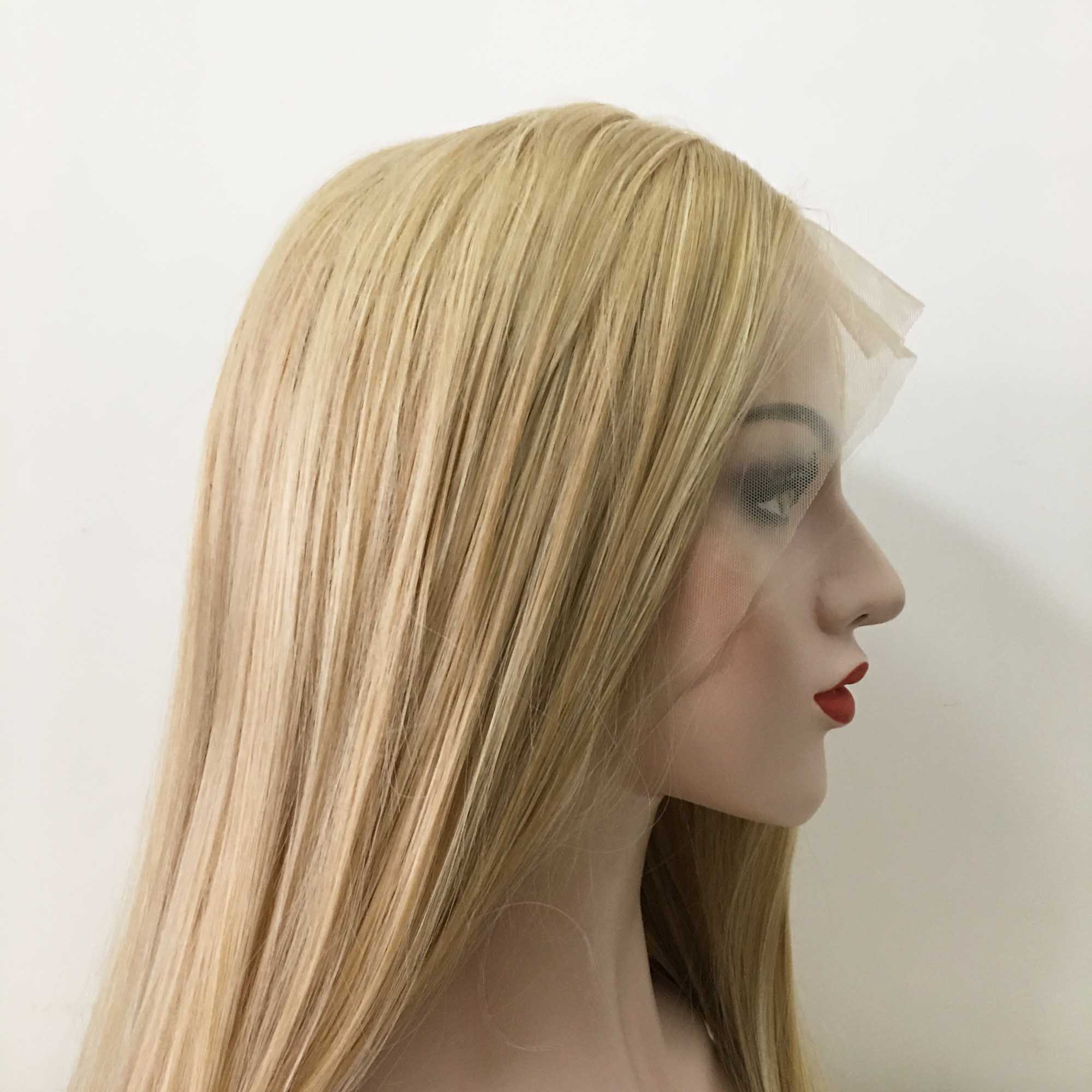 Women Blonde Lace Front Long Straight Side Part Wig