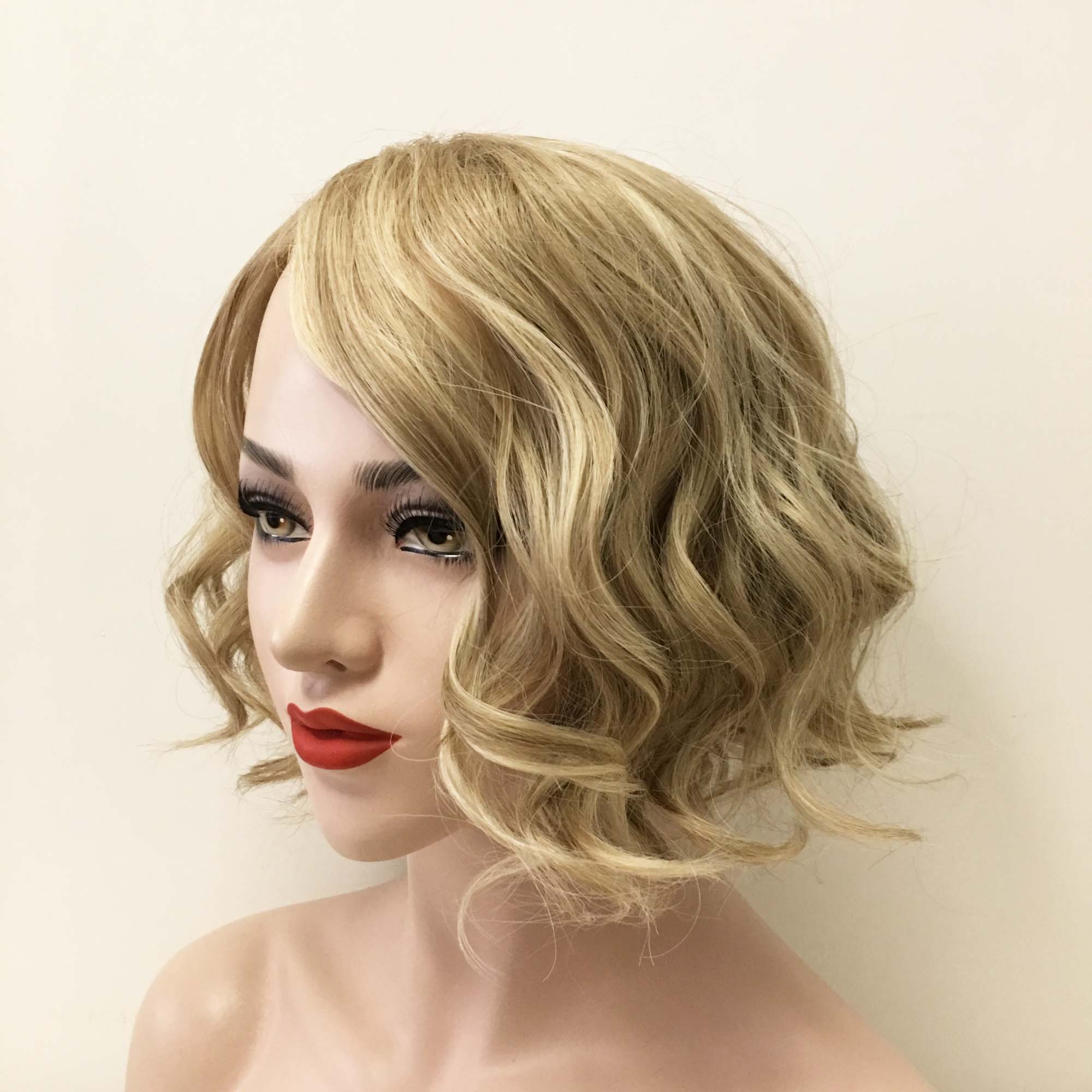 Women Blonde Short Curly Bob Side Part Wig nevermindyrhead