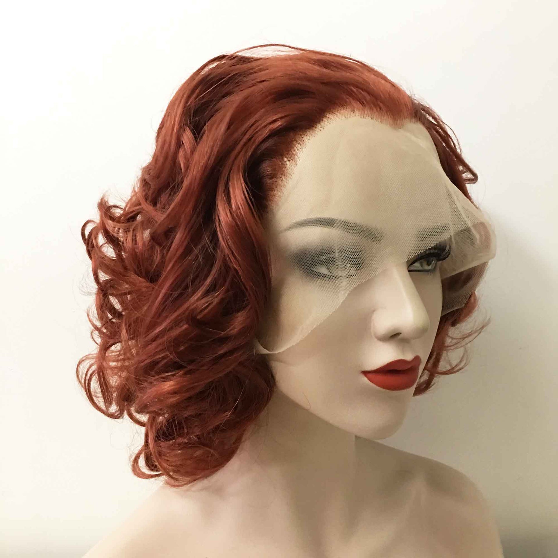 nevermindyrhead Women Dark Red Lace Front Short Curly Vintage Style Slicked Back Wig