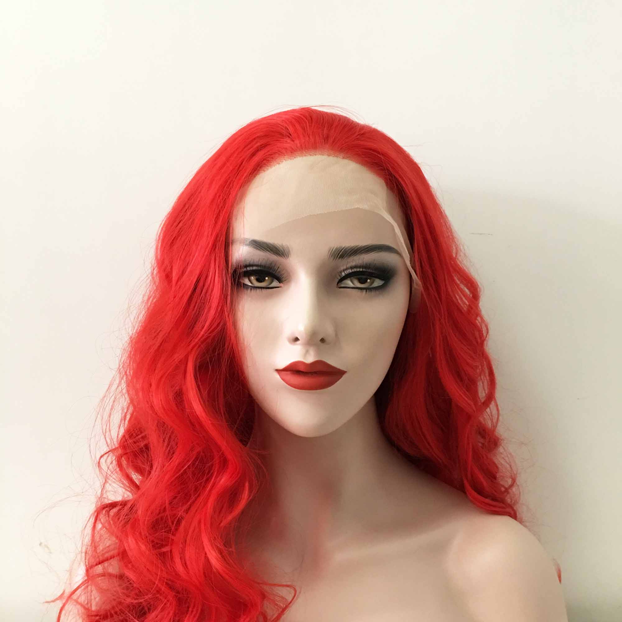 Women Lace Front Red Long Curly Ariel Mermaid Wig