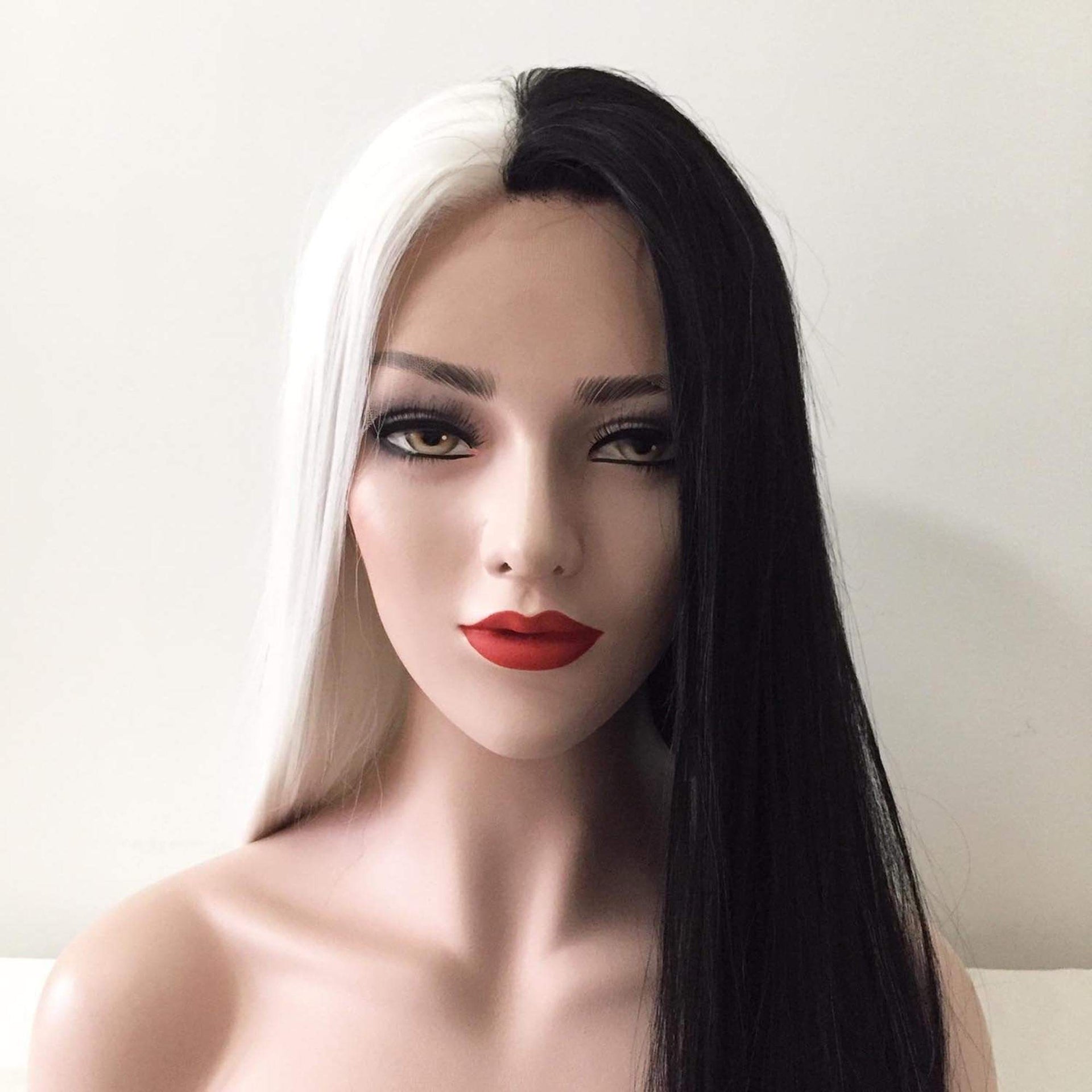 nevermindyrhead Women Lace Front Split Colors Black White Long Straight Middle Part Wig
