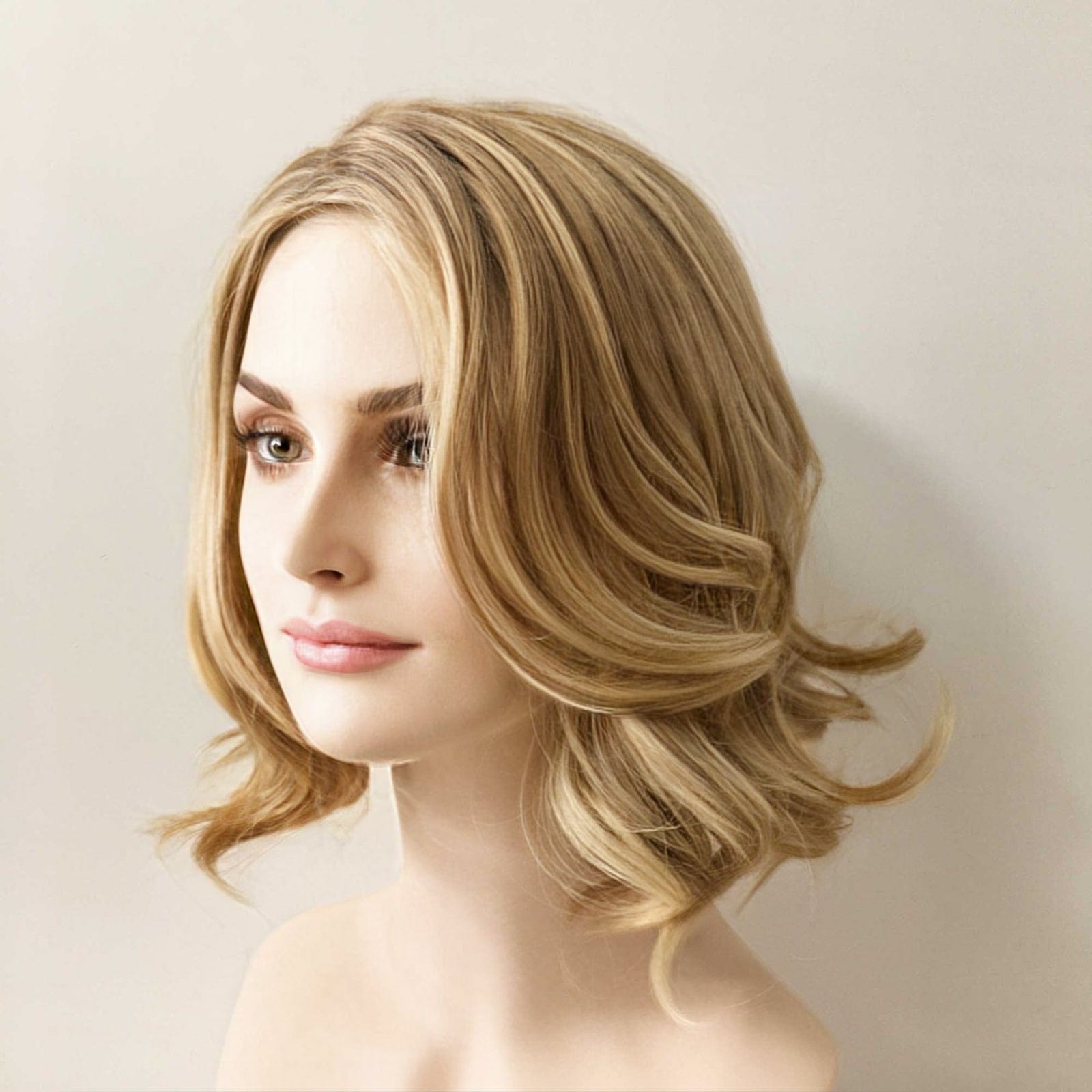 Women Short Blonde Bob Bouncy Curly Side Part Wig