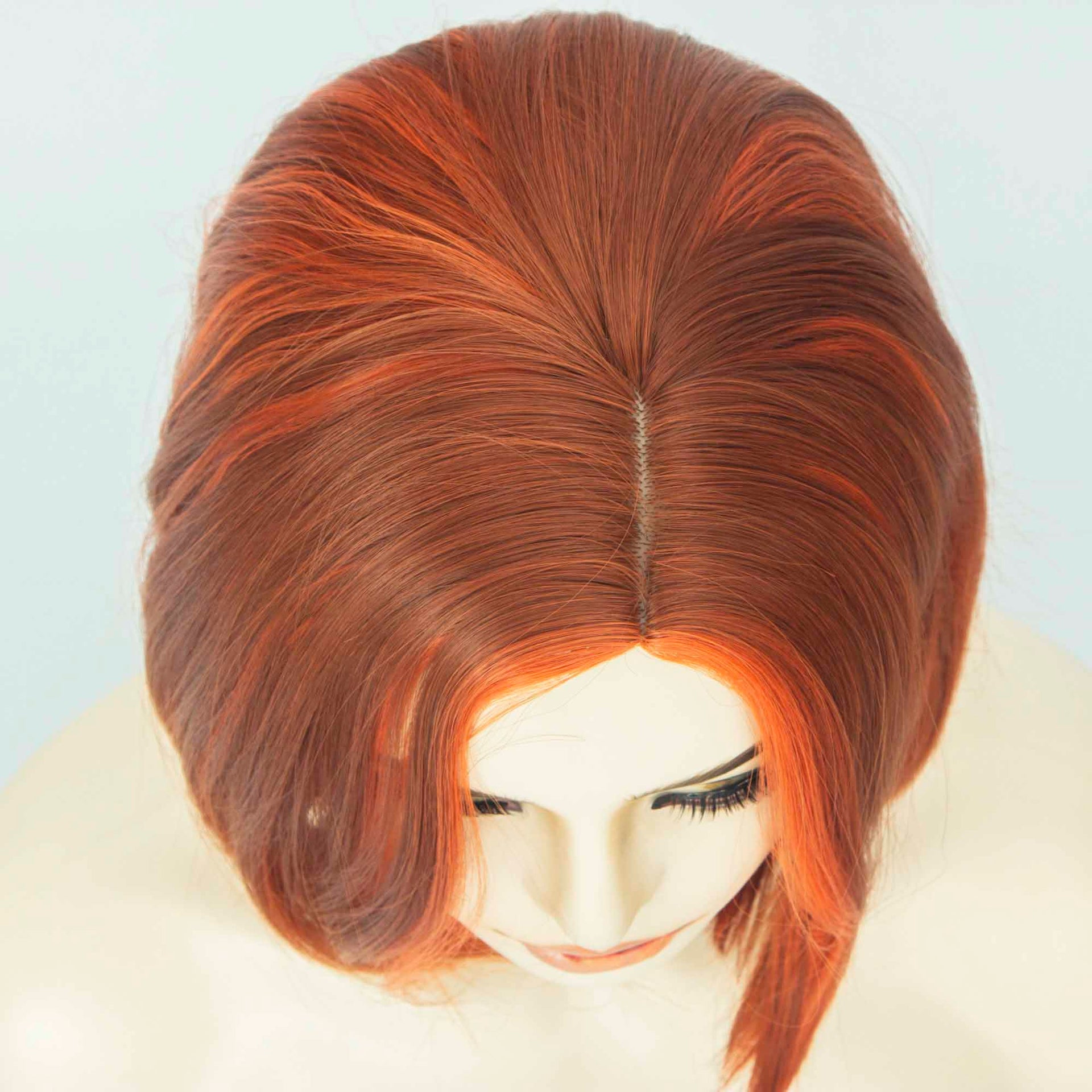 nevermindyrhead Women Sunset Reddish Orange Short Straight Bob Side Part Wig