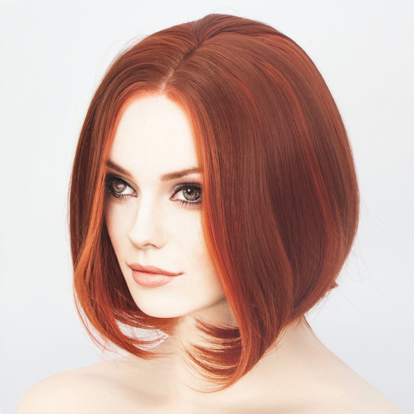 nevermindyrhead Women Sunset Reddish Orange Short Straight Bob Side Part Wig
